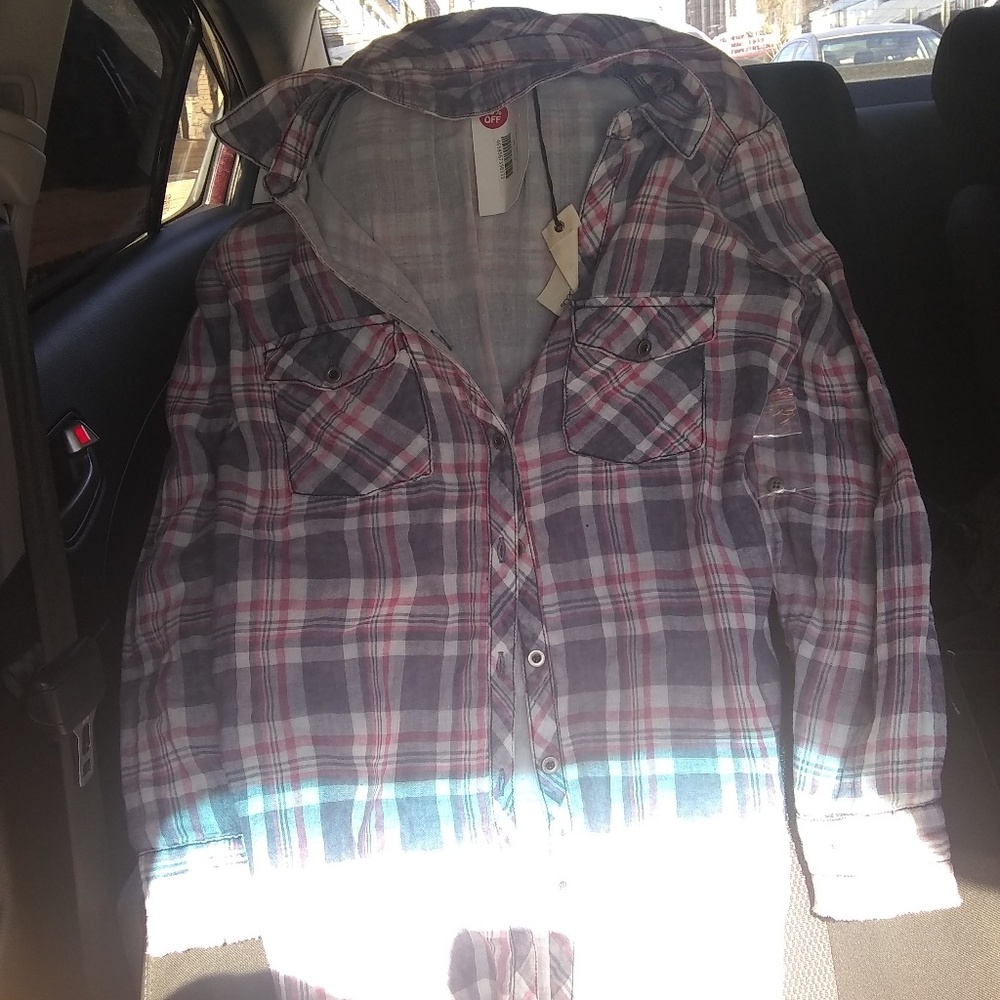 Siloe boutique pink navy frayed plaid